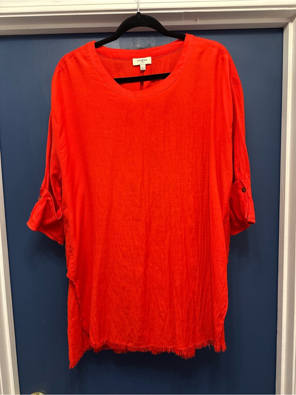 Umgee Bright Red Roll-Tab Sleeve Tunic Top